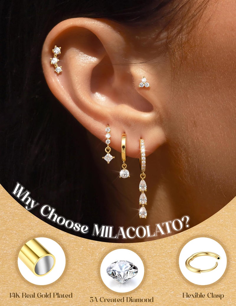 MILACOLATO 5Pairs 925 Sterling Silver Earrings for Women Platinum Plated Stud Huggie Hoop Earrings Sets for Multiple Piercing Hypoallergenic CZ Cartilage Earrings Stacks Trendy Gifts - Image 2