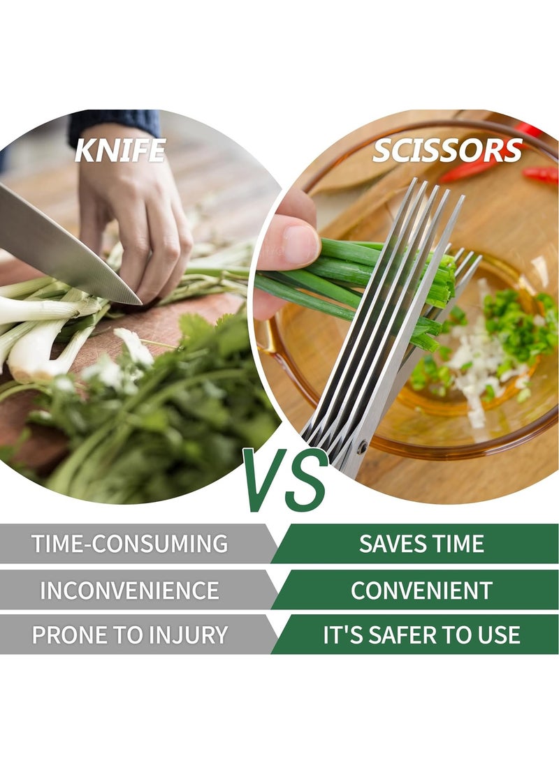 Generic Herb Scissors,5 Blade Kitchen Salad Scissors Dishwasher Safe, Premium Stainless Steel Sharp and Convenient 5 Blade Green Kitchen Scissors Herb Stripping Tool and Cleaning Comb  - Image 3
