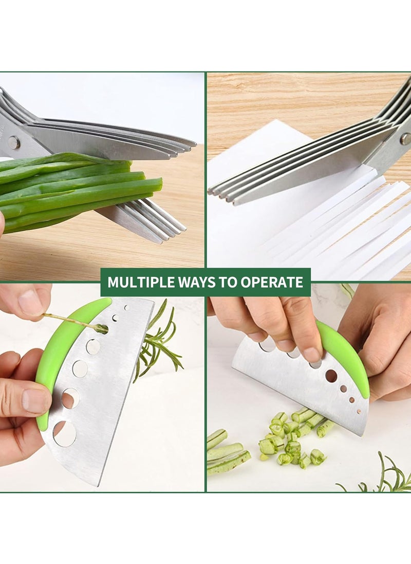 Generic Herb Scissors,5 Blade Kitchen Salad Scissors Dishwasher Safe, Premium Stainless Steel Sharp and Convenient 5 Blade Green Kitchen Scissors Herb Stripping Tool and Cleaning Comb  - Image 2