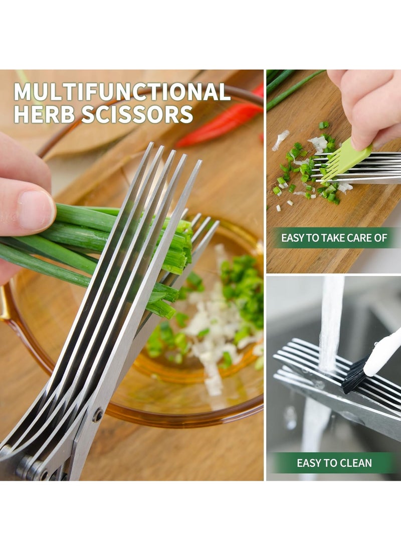 Generic Herb Scissors,5 Blade Kitchen Salad Scissors Dishwasher Safe, Premium Stainless Steel Sharp and Convenient 5 Blade Green Kitchen Scissors Herb Stripping Tool and Cleaning Comb  - Image 4