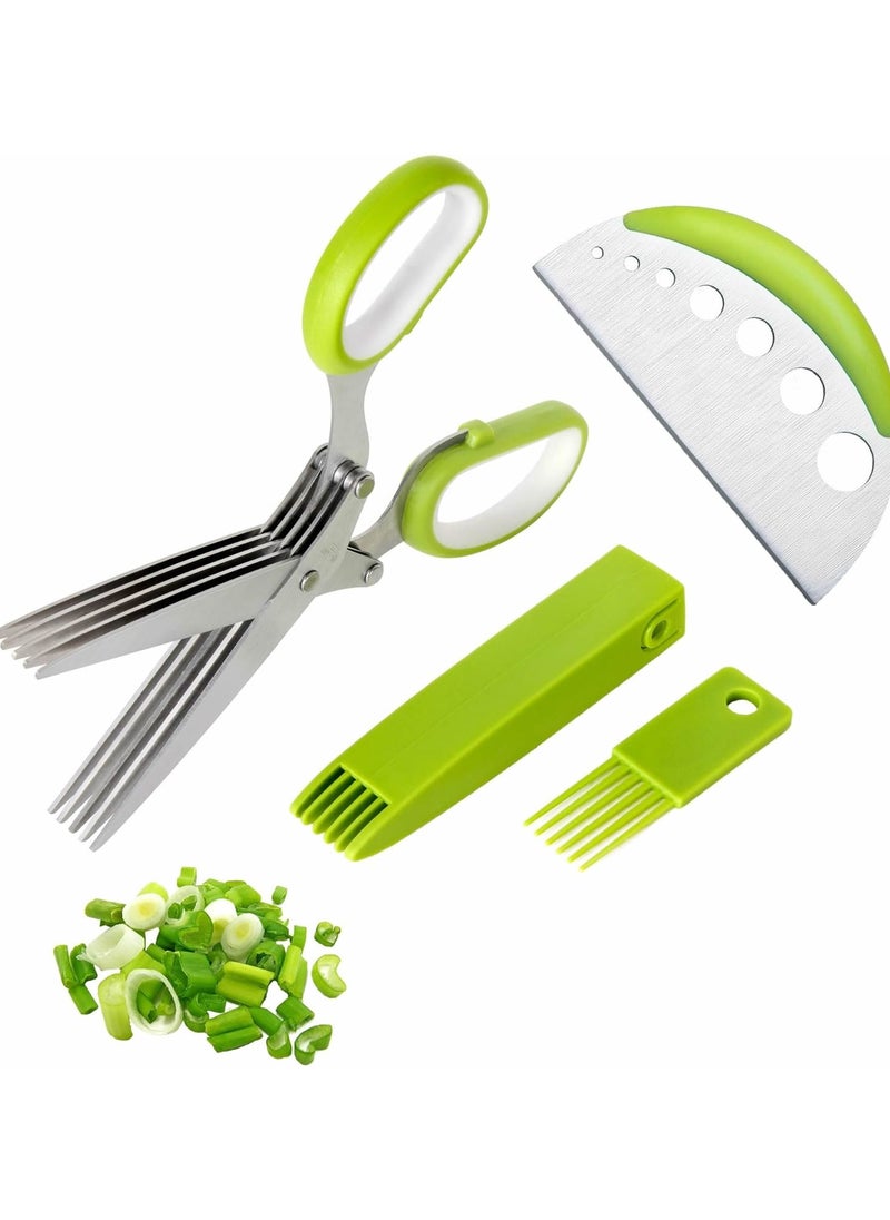 Generic Herb Scissors,5 Blade Kitchen Salad Scissors Dishwasher Safe, Premium Stainless Steel Sharp and Convenient 5 Blade Green Kitchen Scissors Herb Stripping Tool and Cleaning Comb  - Image 1