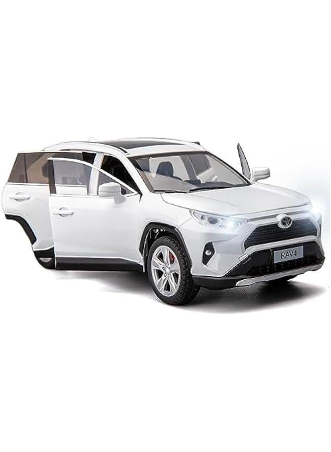 1/24 Compatible for RAV4 Model Car, Zinc Alloy Diecast Collectible Pull Back Toy car with Sound and Light for Kids Boy Girl Gift White - Image 1