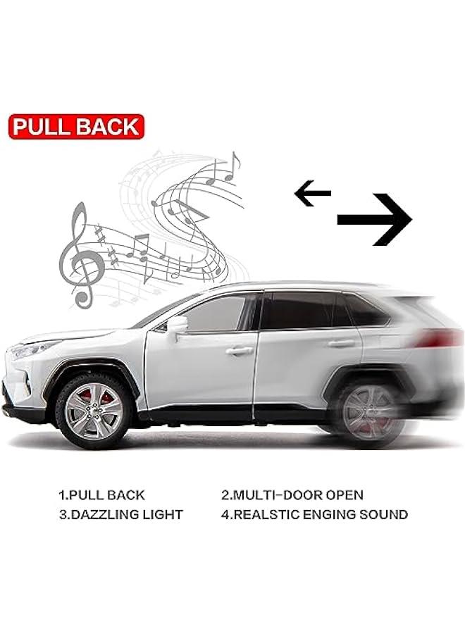 1/24 Compatible for RAV4 Model Car, Zinc Alloy Diecast Collectible Pull Back Toy car with Sound and Light for Kids Boy Girl Gift White - Image 2