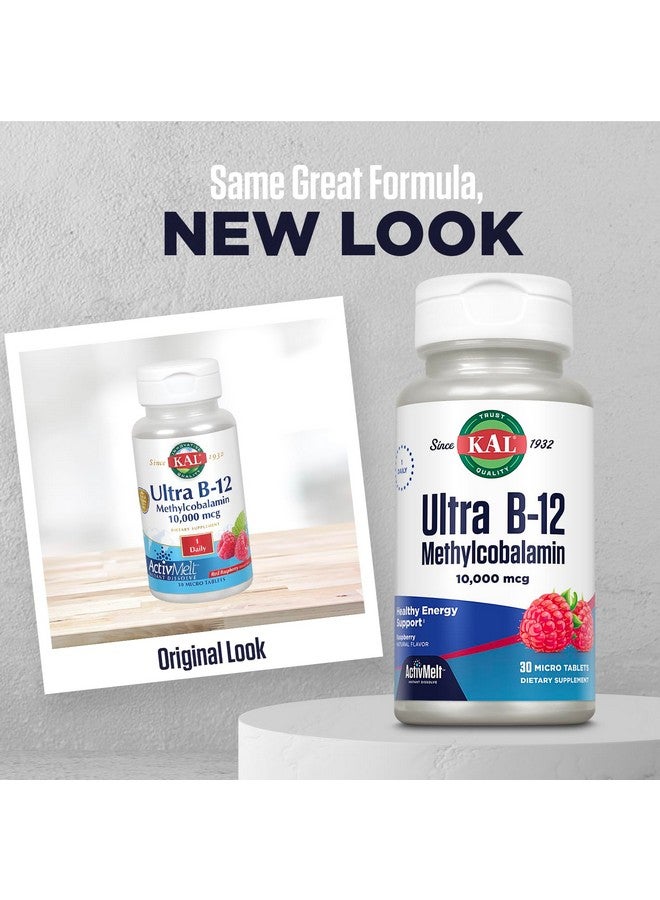 KAL Ultra B12 Methylcobalamin 10,000mcg, High Potency Vitamin B-12 for Healthy Energy, Metabolism, Nerve, Red Blood Cell Support,* Natural Raspberry Flavor, Vegetarian, 30 Micro Tablets, 30 Servings - Image 2