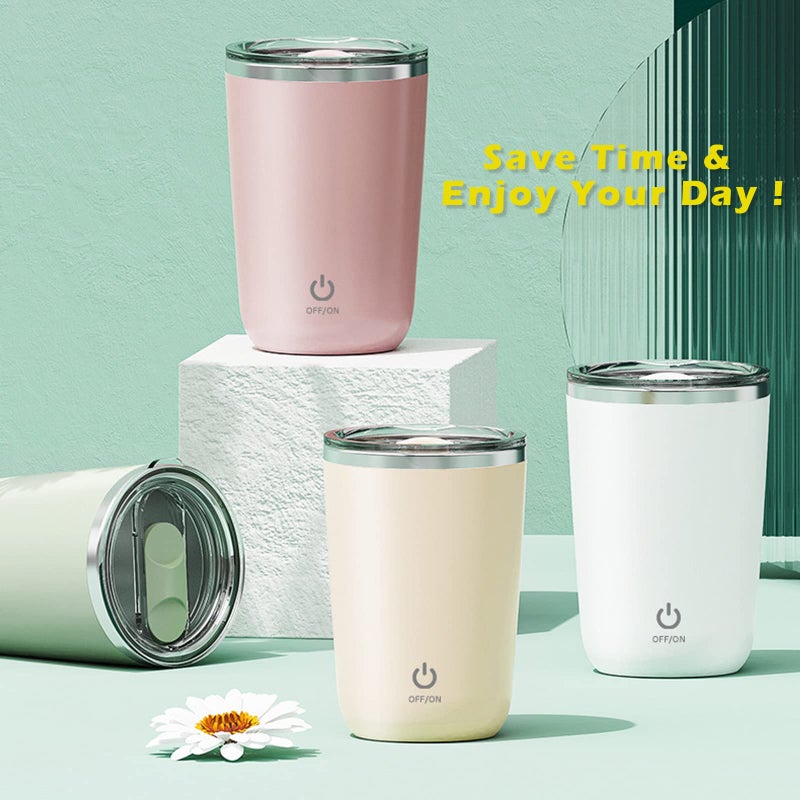 daasigwaa Rechargeable Self Stirring Mug - Magnetic Electric Auto Mixing Stainless Steel Cup for Office/Kitchen/Travel/Home Coffee/Tea/Hot Chocolate/Milk-350 ml/11.8 oz(Beige) - Image 2