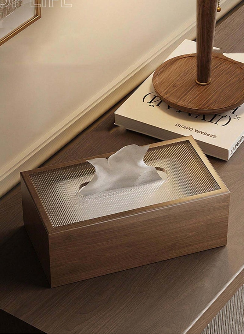 Walnut Wood Grain Tissue Box Holder with Acrylic Lid – Elegant Rectangular Tissue Holder for Bathroom, Living Room, Office Desk, and Hotel Use – Fits Standard Square Tissue Boxes, Easy to Refill, Moisture-Resistant & Stylish Gift for Home Decor - Image 1