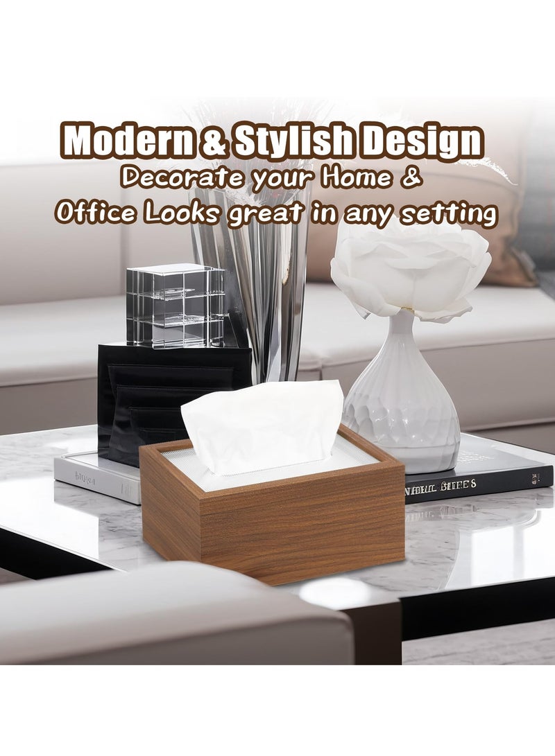 Walnut Wood Grain Tissue Box Holder with Acrylic Lid – Elegant Rectangular Tissue Holder for Bathroom, Living Room, Office Desk, and Hotel Use – Fits Standard Square Tissue Boxes, Easy to Refill, Moisture-Resistant & Stylish Gift for Home Decor - Image 3