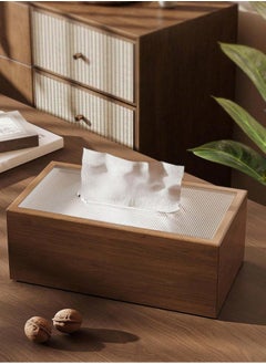 Generic Walnut Wood Grain Tissue Box Holder - Elegant Rectangular Wooden Paper Napkin Dispenser for Living Room, Office Desk, Hotel Use  - Image 1