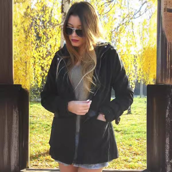 AliExpress Explosions Womens Hooded Horn Buckle Coat Jacket Coat Thickened Wool Cotton Fabric + Lining Dark brown - Image 5