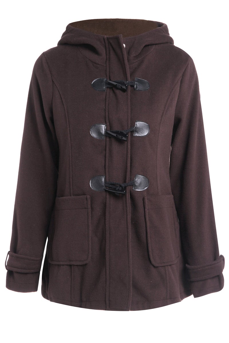 AliExpress Explosions Womens Hooded Horn Buckle Coat Jacket Coat Thickened Wool Cotton Fabric + Lining Dark brown - Image 1