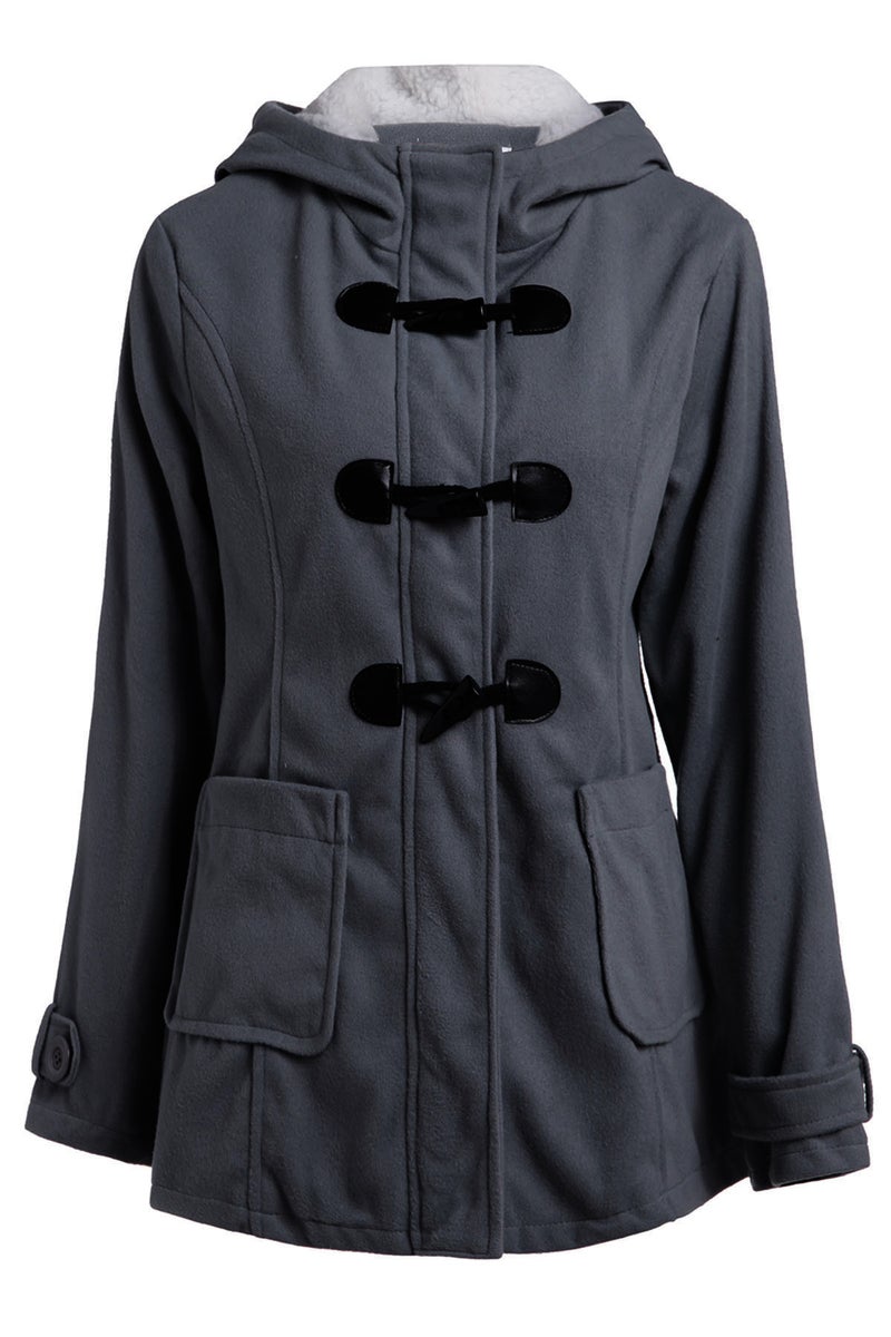 AliExpress Explosions Womens Hooded Horn Buckle Coat Jacket Coat Thickened Wool Cotton Fabric + Lining Dark brown - Image 2