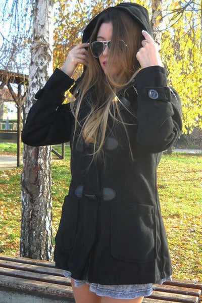 AliExpress Explosions Womens Hooded Horn Buckle Coat Jacket Coat Thickened Wool Cotton Fabric + Lining Dark brown - Image 4