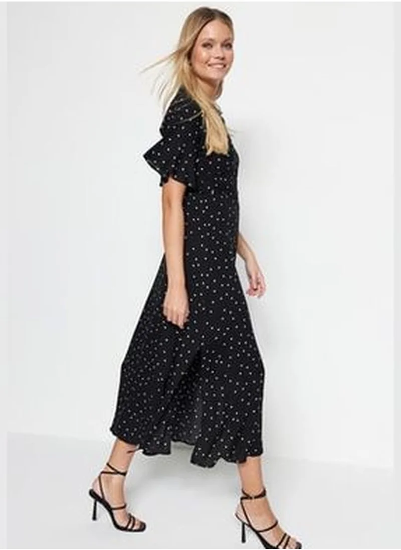 trendyol Maxi Woven Viscose Polka Dot Shirt Dress With Black Belt