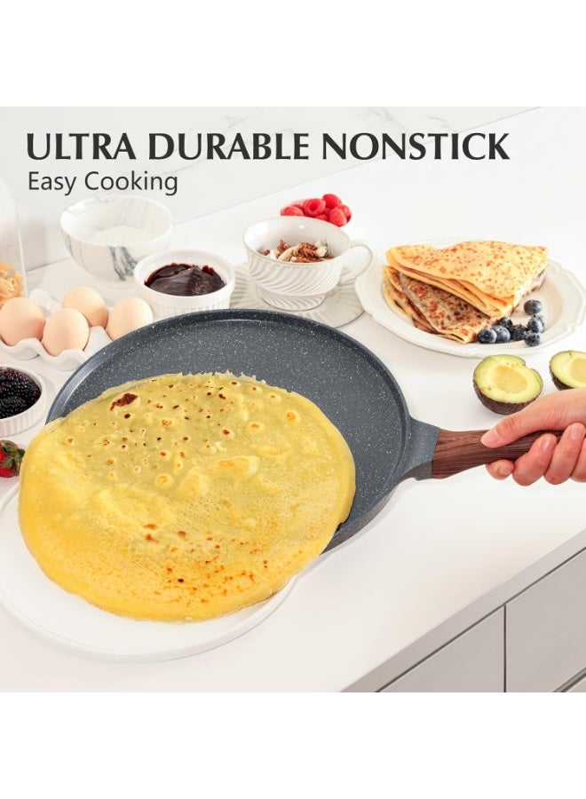 Nonstick Crepe Pan, Swiss Granite Coating Dosa Pan Pancake Flat Skillet Tawa Griddle  20 CM With Stay-Cool Handle, Induction Compatible, PFOA Free (Gray) - Image 5