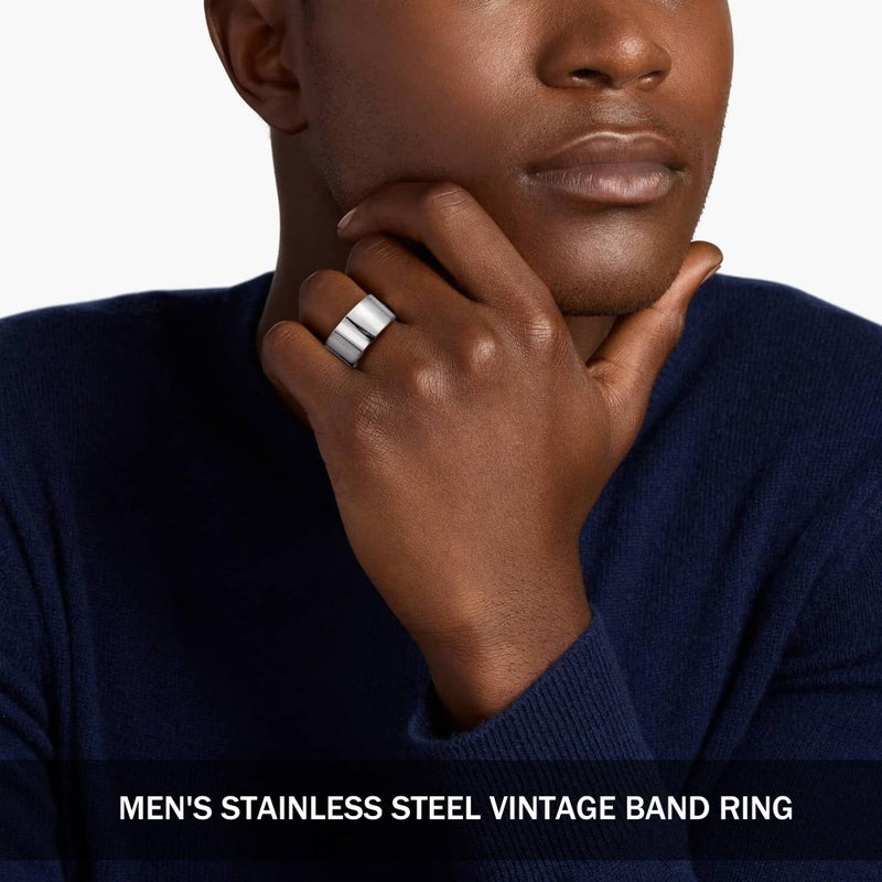 MEDOJO 10 Pcs Men's Stainless Steel Vintage Signet Ring Square Pinky Thumb Chunky Thin Band Ring Vintage Biker Band Rings Set 11 - Image 5