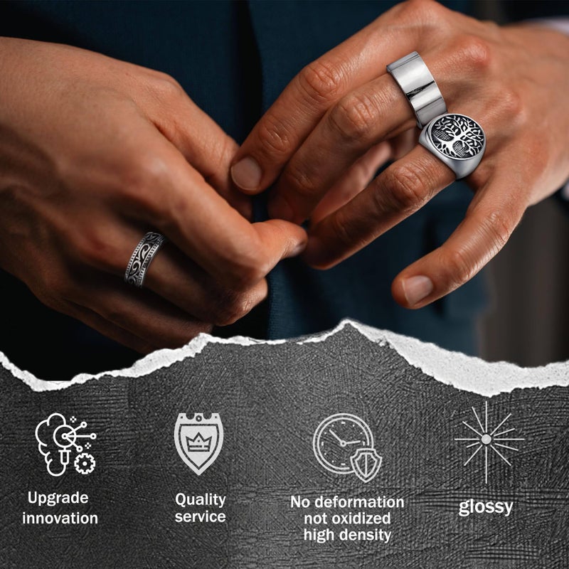 MEDOJO 10 Pcs Men's Stainless Steel Vintage Signet Ring Square Pinky Thumb Chunky Thin Band Ring Vintage Biker Band Rings Set 11 - Image 4