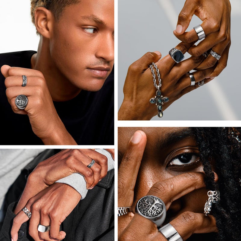 MEDOJO 10 Pcs Men's Stainless Steel Vintage Signet Ring Square Pinky Thumb Chunky Thin Band Ring Vintage Biker Band Rings Set 11 - Image 2
