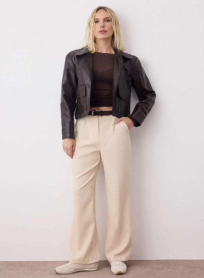 trendyol Stone High Waist Wide Leg Wide Leg Pleated Woven Fabric Trousers - Image 1
