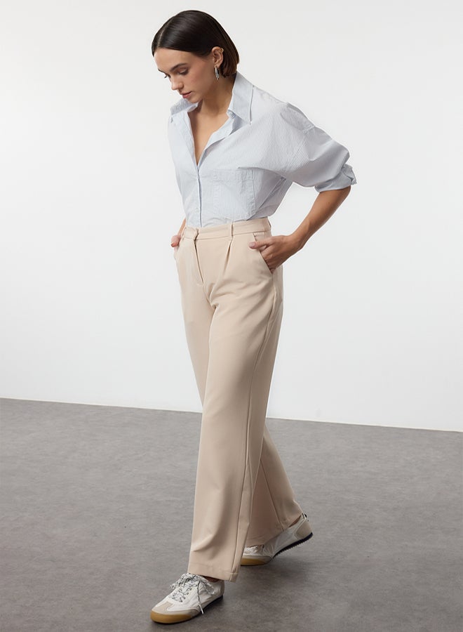 trendyol Stone High Waist Wide Leg Wide Leg Pleated Woven Fabric Trousers - Image 5