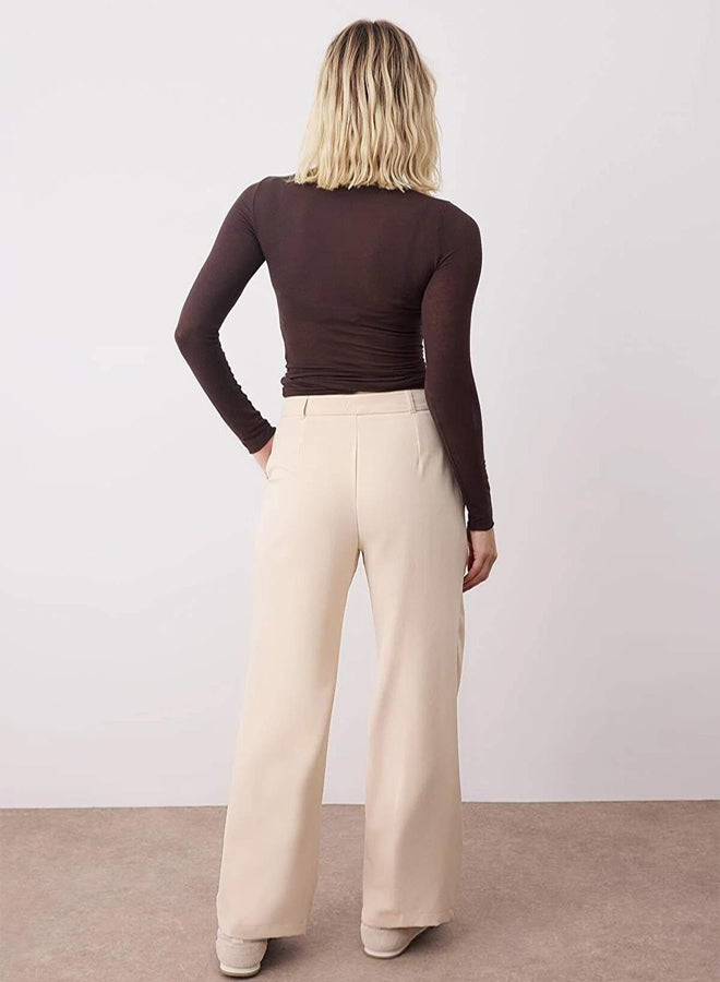 trendyol Stone High Waist Wide Leg Wide Leg Pleated Woven Fabric Trousers - Image 4
