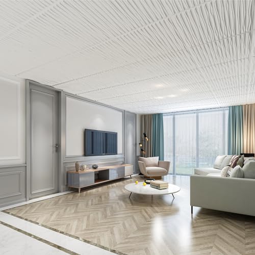 Art3dwallpanels Ceiling Tiles 24 x 24 for Interior Wall Décor, 12 Pack Drop Ceiling Tile 3D Wall Panel Fire Rated Waterproof Premium PVC, No Sag and Breakage Wall Panels Cover 48.Sq.Ft. White - Image 4