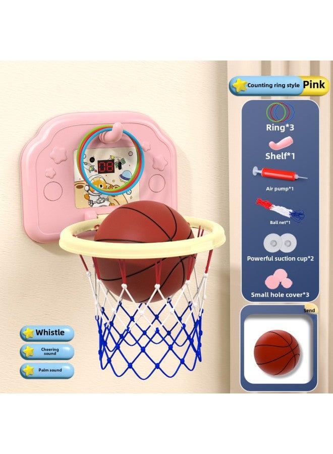 Children's Hanging Basketball Board Indoor And Outdoor Punch-Free Foldable Scoring Shooting Rings Kindergarten Basketball Toys-Color:[scoring Ring Version] Pink Space Cat (free Basketball + 3 Rings + Pump + Suction Cup)-Diameter:3 Basketballs  - Image 1
