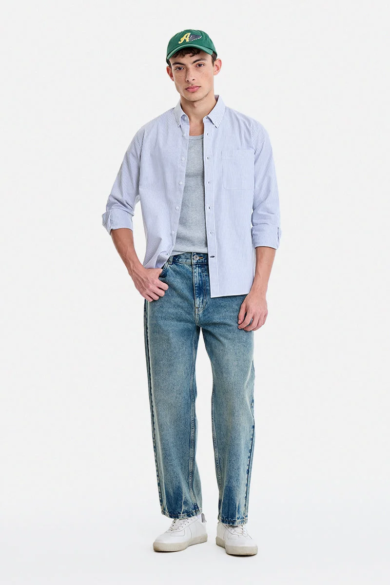 سنيتش Grey Striped Long Sleeve Regular Fit Shirt