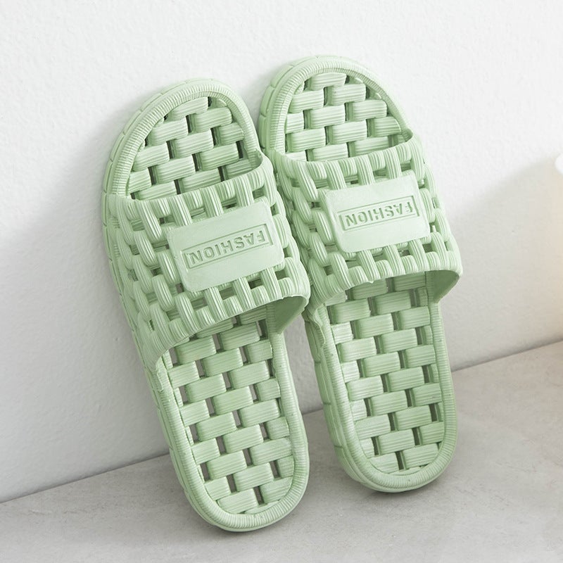 Bathroom slippers for women and men wholesale hollow soft thick bottom mute home bath house non-slip hotel shower slippers Light green - Image 1