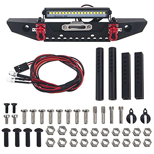 Share Goo ShareGoo Metal Front Bumper with Lights Bar Tow Trailer Compatible with Traxxas TRX4 Axial SCX10 90046 90047 SCX10 II 110 RC Crawler Car - Image 1