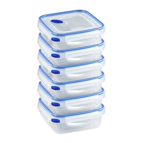 Sterilite UltraSeal 4 Cup Square Airtight Food Storage Container Latching Lid Microwave and Dishwasher Safe Clear With Blue Gasket 6Pack