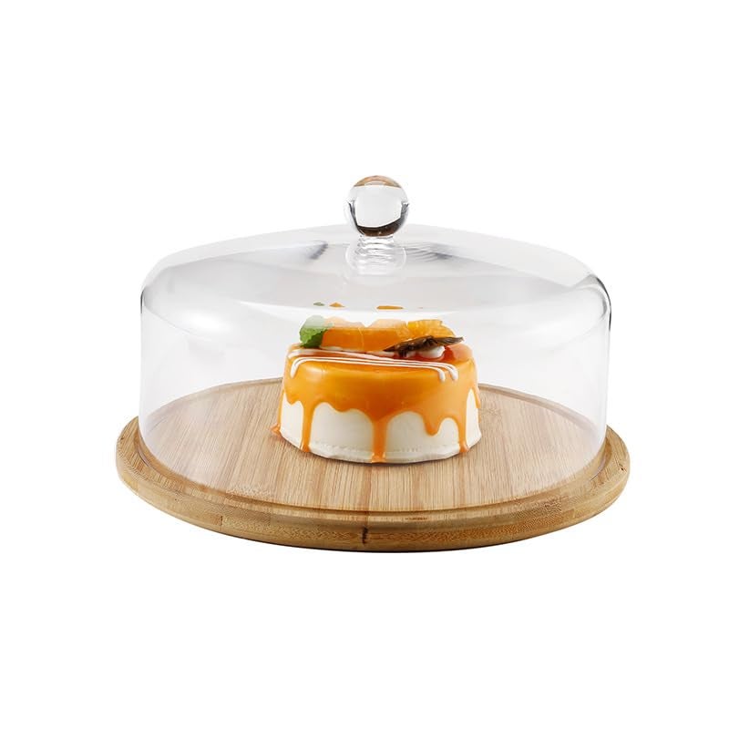 THW® Wooden Cake Tray/Cake Stand for Wedding Party Birthday Dessert Display Plate with Acrylic Cover (10" inch / 25 cm) - Image 1