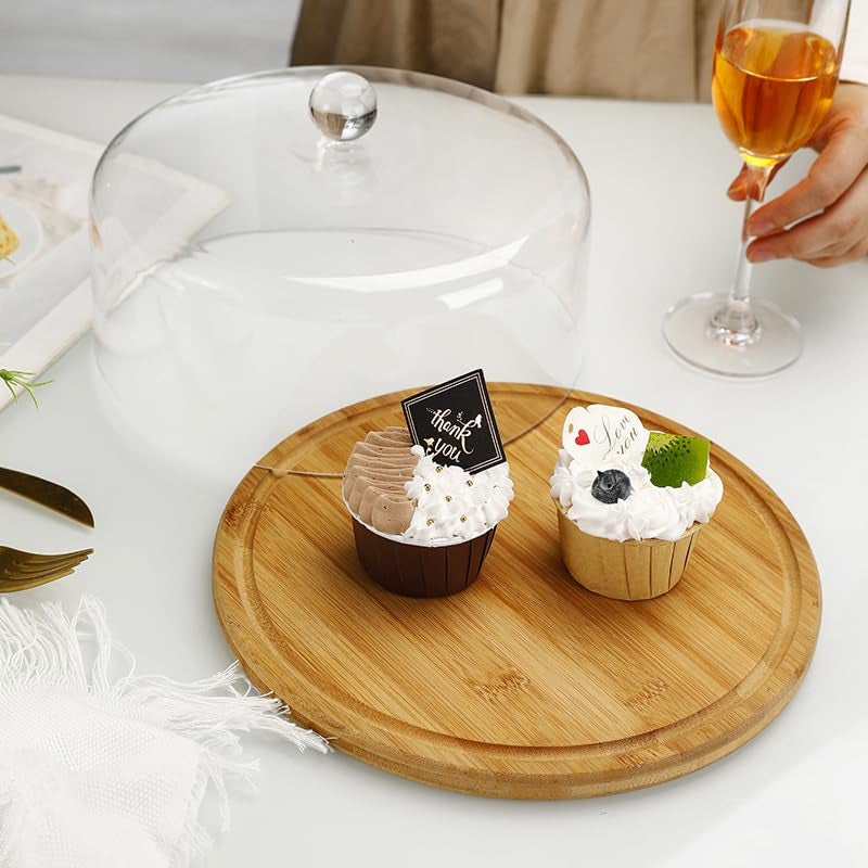 THW® Wooden Cake Tray/Cake Stand for Wedding Party Birthday Dessert Display Plate with Acrylic Cover (10" inch / 25 cm) - Image 3