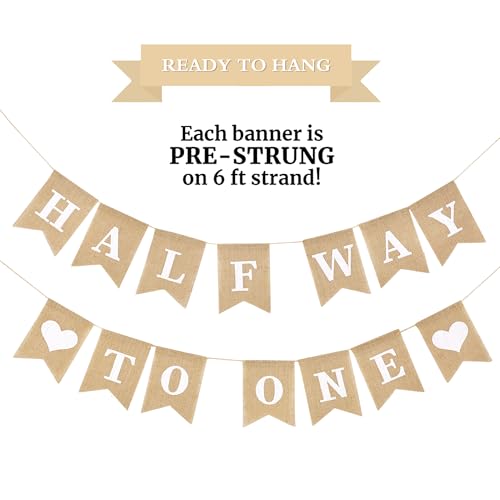 Dokuna Pre-Strung Half Way To One Banner for Baby, 1/2 Birthday Boy Party Decorations, Neutral 6 Month 1/2 Birthday Decorations Banner For Boys Girls (Khaki) - Image 5