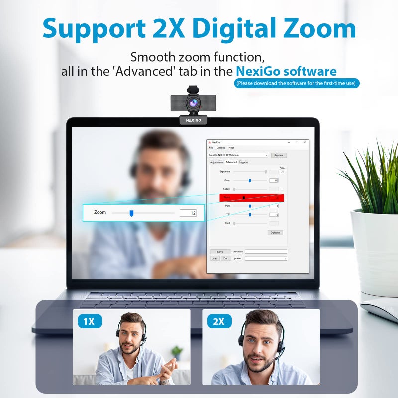NEXIGO كاميرا ويب NexiGo N60 بدقة 1080P مع ميكروفون، مجال رؤية قابل للتعديل، زوم، تحكم بالبرمجيات وغطاء خصوصية، كاميرا ويب USB HD للكمبيوتر، توصيل وتشغيل، للاستخدام مع Zoom/Skype/Teams، المؤتمرات والمكالمات الفيديوية - Image 2