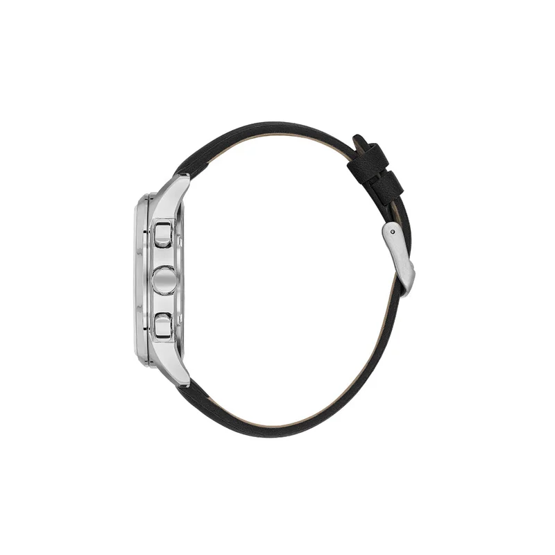 DANIEL KLEIN Men's Leather Silver Alloy Case Analog Black Round Sunray Dial Japanese Quartz Exclusive 50 Meters Water Resistant