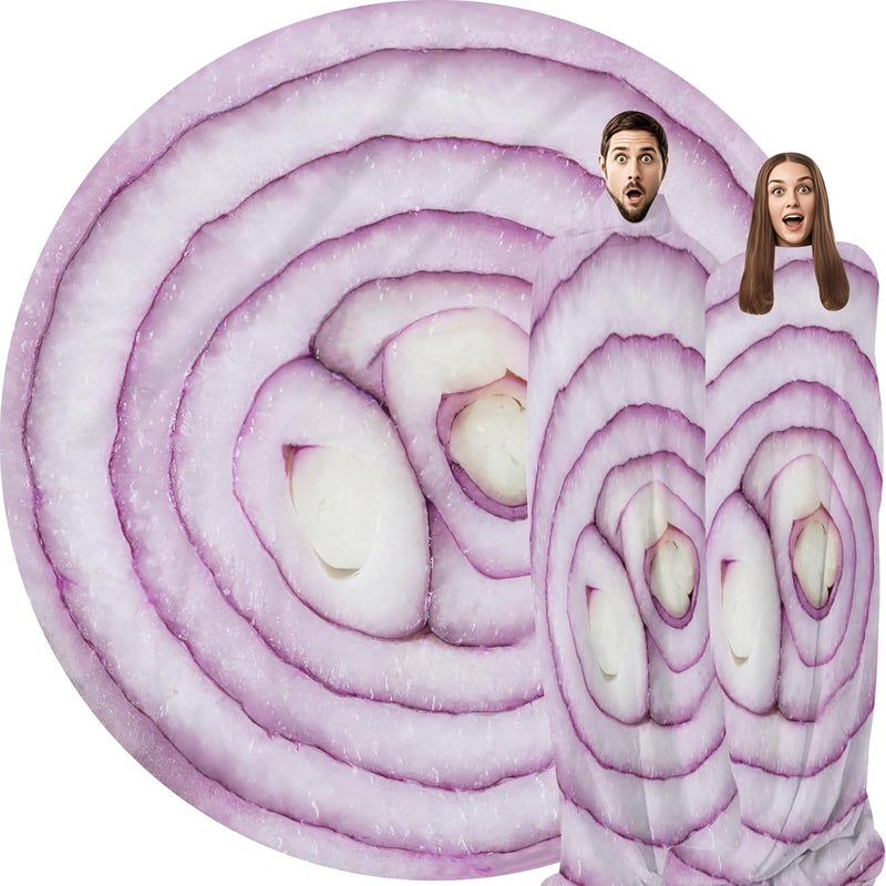 Abaysto Funny Onion Blanket for Adults & Kids, Soft Flannel Round Novelty Food Blanket, Giant Food Gift for Bedding, Crib, Sofa, Outdoors 200CM - Image 1