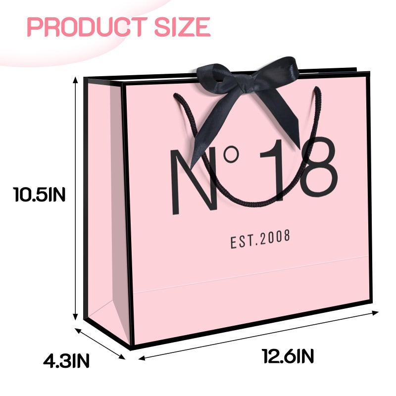 QLSKO 13" Birthday Gift Bag with Card Envelope Sticker Bow Ribbon and Tissue papers for Women Girls Design with Handles,13th-100th (EST.2008 18th, 13" W x 10.5" H x 4.3" D) - Image 3