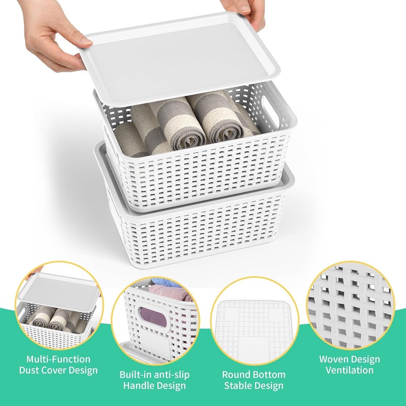 Wrrlors 8-Pack White Plastic Storage Baskets with Lids, Label Organizers, Stackable Organizer Containers: For Organizing Shelves, Drawers, Desk Closets, Playrooms, Classrooms, Offices - Image 2