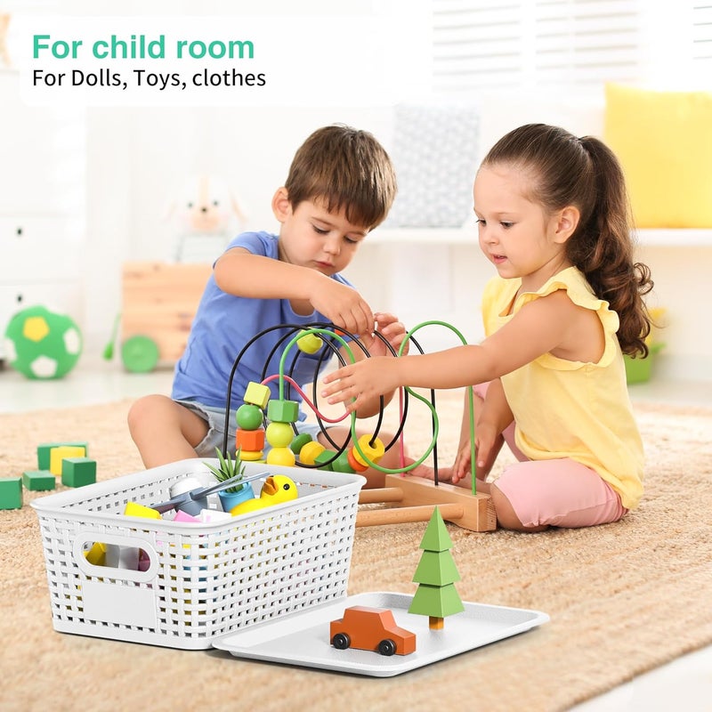 Wrrlors 8-Pack White Plastic Storage Baskets with Lids, Label Organizers, Stackable Organizer Containers: For Organizing Shelves, Drawers, Desk Closets, Playrooms, Classrooms, Offices - Image 4