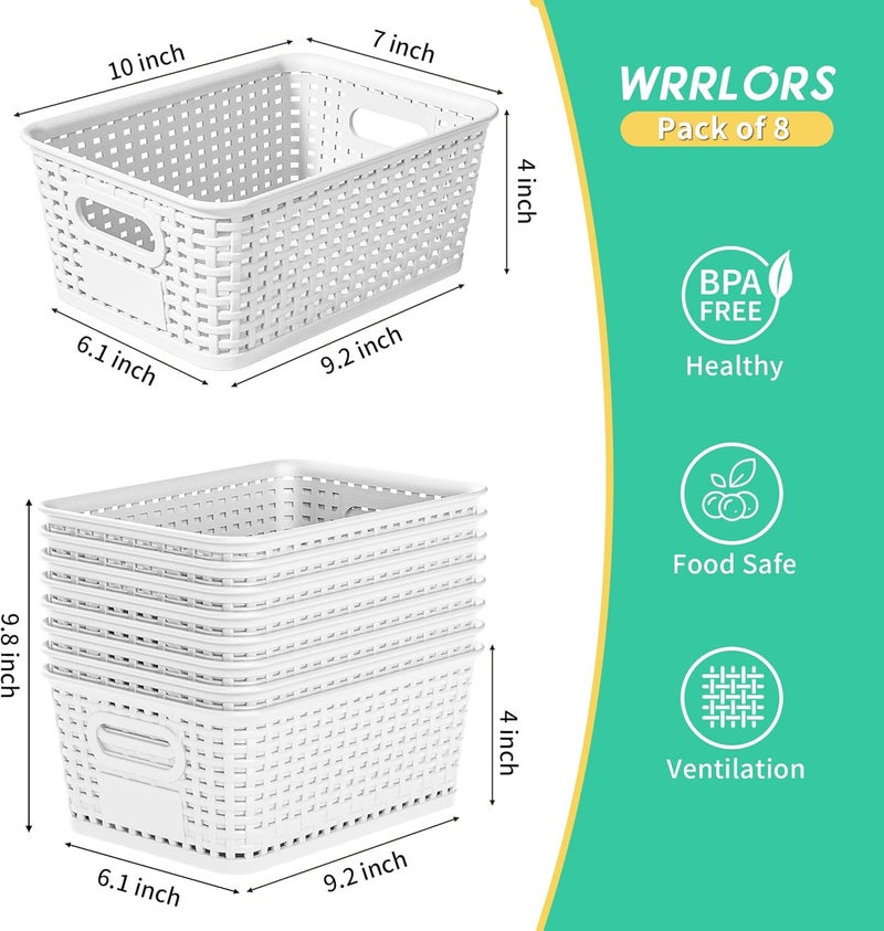 Wrrlors 8-Pack White Plastic Storage Baskets with Lids, Label Organizers, Stackable Organizer Containers: For Organizing Shelves, Drawers, Desk Closets, Playrooms, Classrooms, Offices - Image 3