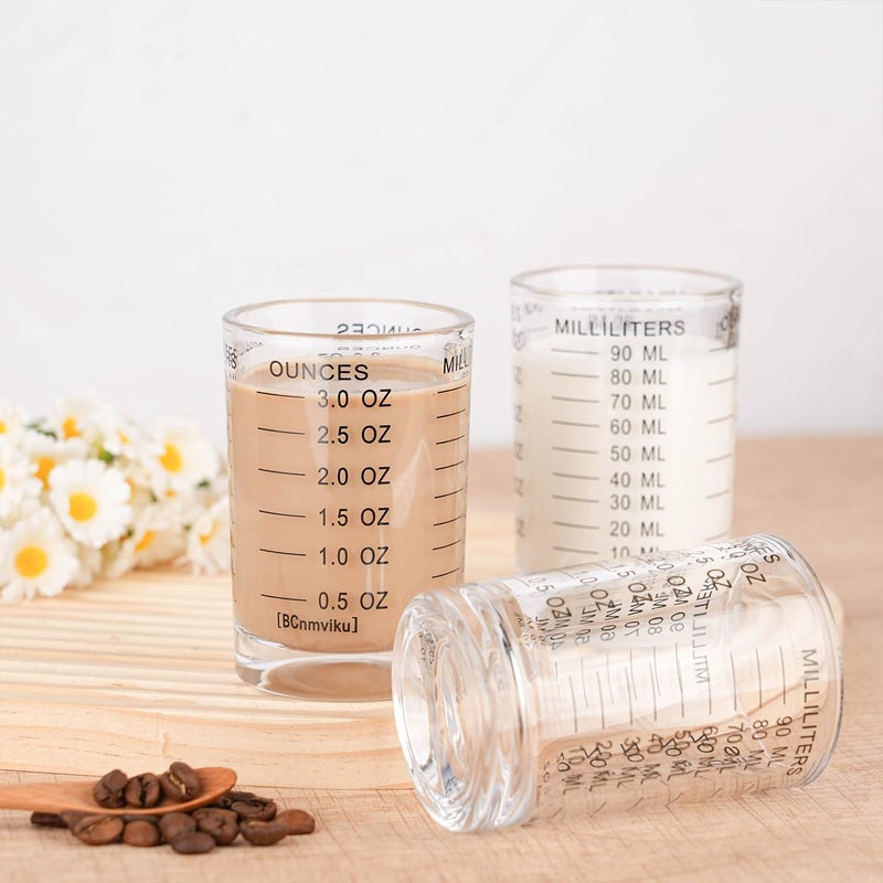 BCnmviku Shot Glass Measuring Cup 3 Ounce/90ML Liquid Heavy High Espresso Glass Cup Black Line - Image 3