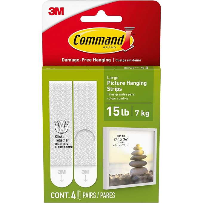 Command Picture Large Hanging Strips White color, 4 pairs/pack | Holds 7.2 kg whole pack | Organize | Decoration | No Tools | Holds Strongly | Damage-Free Hanging - Image 3