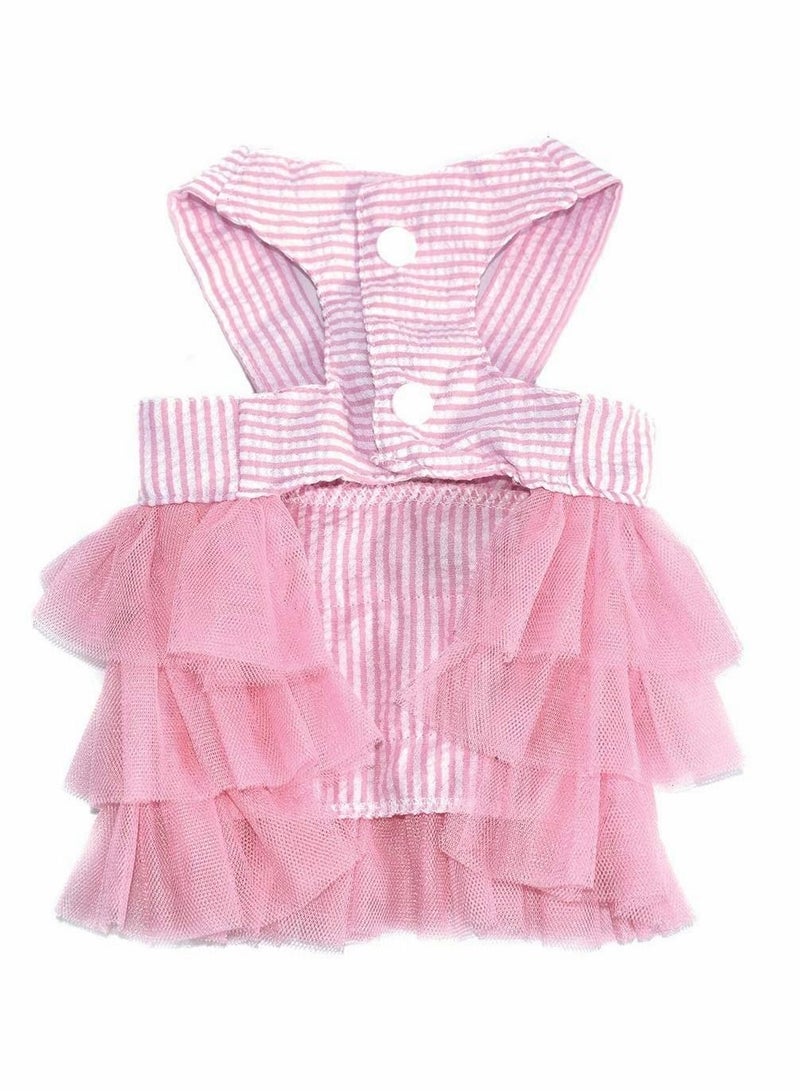 SYOSI Pet Dog Dress for Girl and Boy Doggy Cats Rabbit Fancy Adorable Striped Mesh Dress Princess Petite Vest Doggie Bowknot Dresses for Small Dogs Pomeranian Chihuahua Skirt Pet Puppy (Pink S)  - Image 2