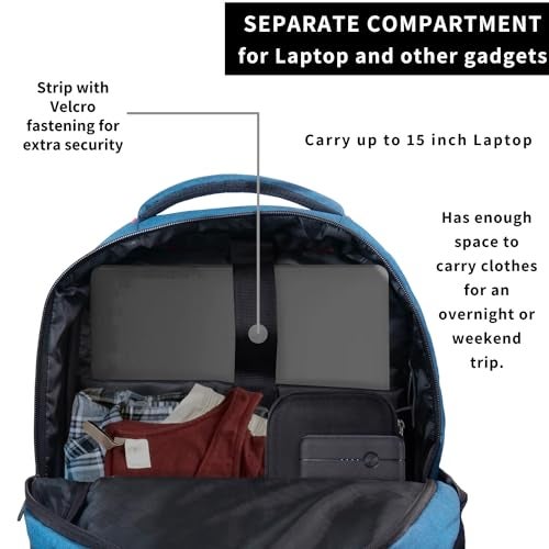 TRAVALATE Polyester 32L Men Women Laptop Backpack for Office/College | Multi-Pockets School Bag with Laptop Compartment and Rain Cover - Teal - Image 5