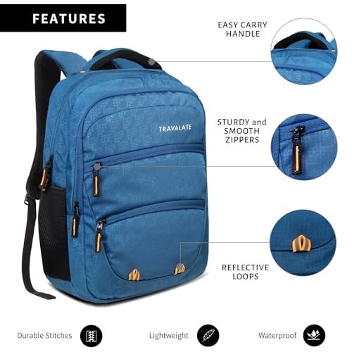 TRAVALATE Polyester 32L Men Women Laptop Backpack for Office/College | Multi-Pockets School Bag with Laptop Compartment and Rain Cover - Teal - Image 3