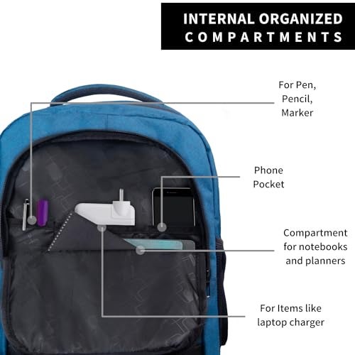 TRAVALATE Polyester 32L Men Women Laptop Backpack for Office/College | Multi-Pockets School Bag with Laptop Compartment and Rain Cover - Teal - Image 4