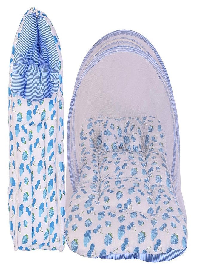 Kwitchy طقم مفروشات أطفال من كويتشي، سرير حديثي الولادة مع ناموسية وحقيبة حمل (من 0 إلى 6 أشهر) أزرق - Image 1