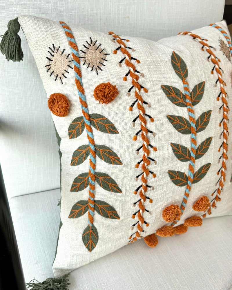 YugTex Hand Embroidered Saloni Boho Decorative Square Accent Throw Pillow Cover - Pillowcase for Living Room Sofa, Couch, Bedroom - Chair Cushion Cover - 20x20, Burnt Orange - Image 3