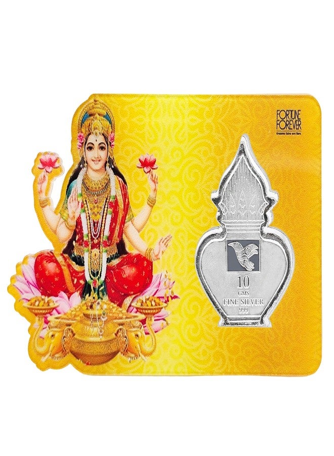 FORTUNE FOREVER عملة فضية نقية على شكل كالاش تحمل صورة الإلهة لاكشمي، هدية فاخرة جاهزة مع بطاقة أكريليك، تحمل علامة الجودة BIS، مثالية لتقديمها كهدية في المناسبات السعيدة مثل ديوالي ودانتراس (نقاء 999) (10 غرامات من الفضة). - Image 1