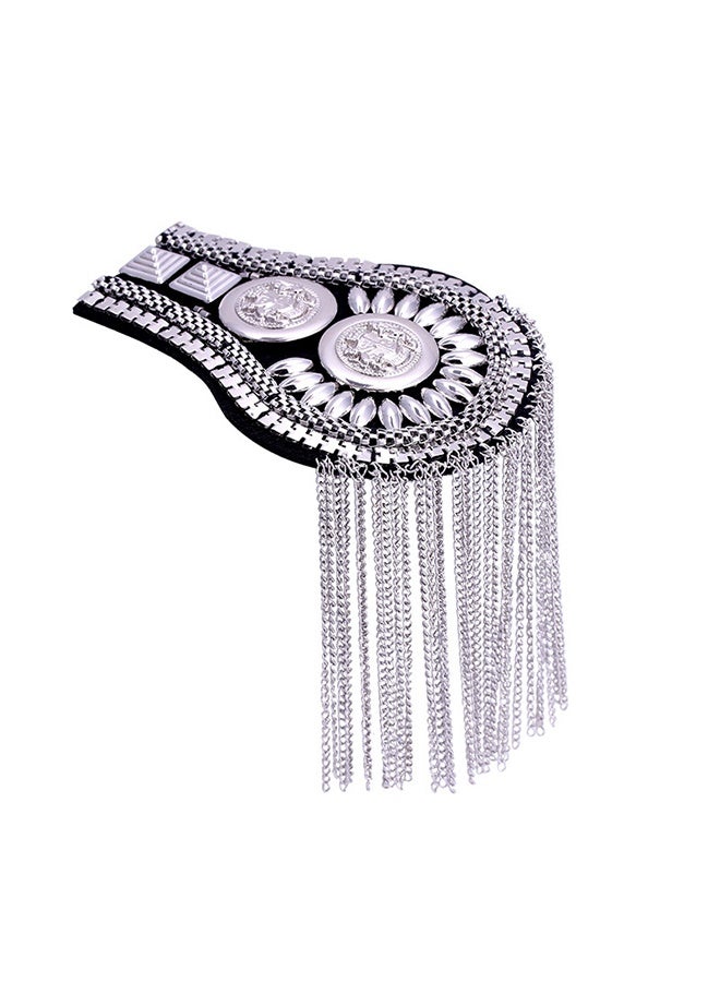 Studded Metal Tassel Chain Shoulder Pin with Pin - Image 1